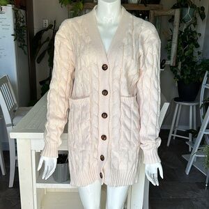 Size medium cream, cable knit cardigan sweater with pockets NWOT